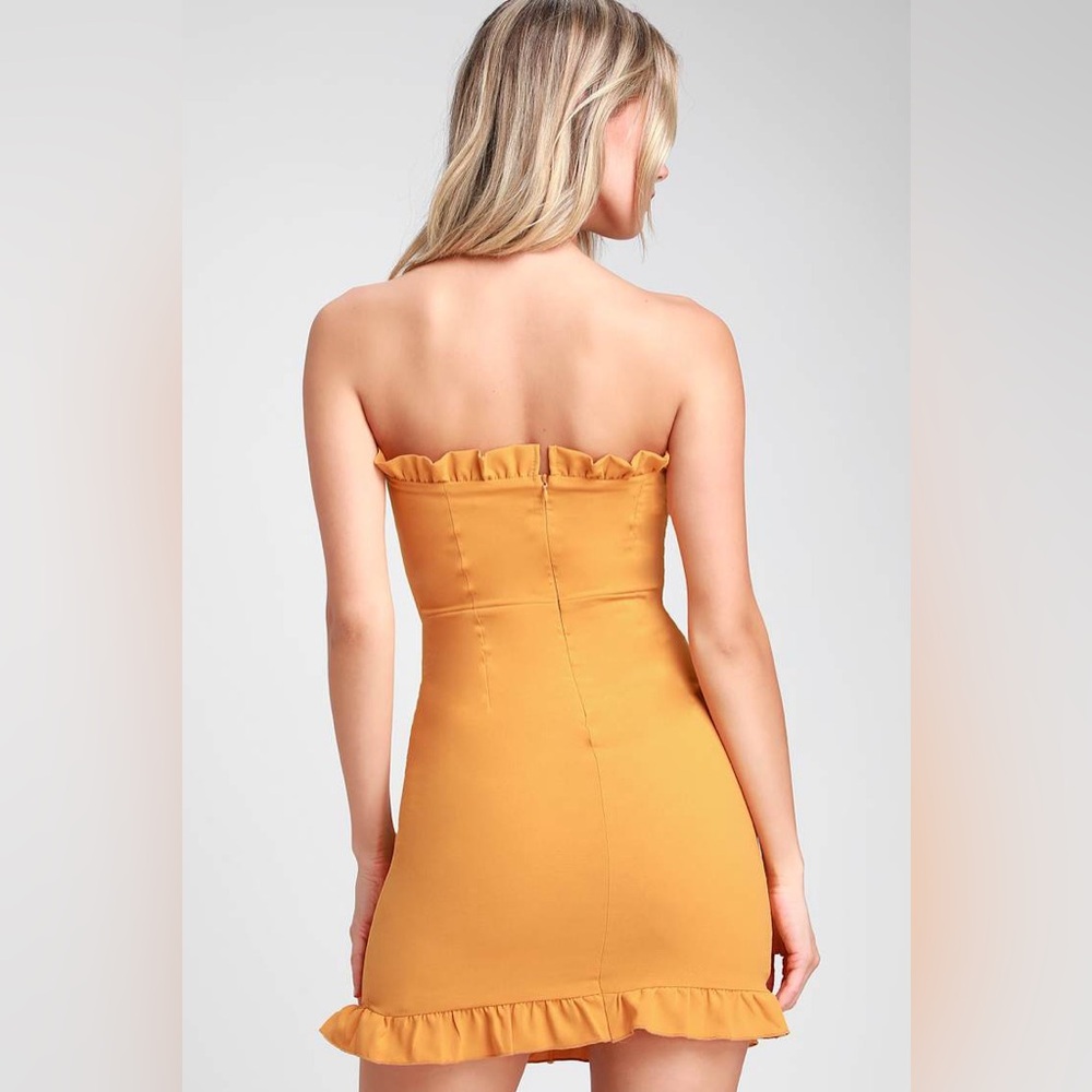 Lulu's Golden Yellow Strapless Ruffled Bodycon Dress - Picture 5 of 5